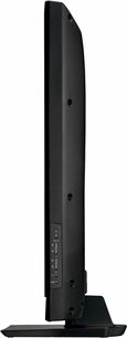 Sony KDL-37V5500 sort fladskærms-TV, set fra venstre profil, flad skærm, rektangulær base, stik og knapper på siden
