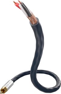Audio kabel pro subwoofer Inakustik Connect 212 Sub-Mono, 2 m, černý s plastovým opletením, viditelným měděným opletením a pozlaceným RCA konektorem typu samec, perspektivní pohled