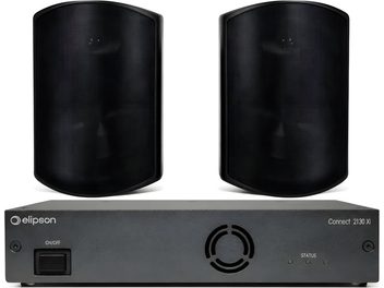 Аудио пакет Elipson Connect 2130 Xi с черен усилвател и две черни компактни тонколони с предна решетка