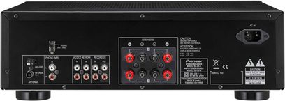Pioneer SX-20 sort hi-fi stereoforstærker, set forfra, sort front med knapper, stik og displays