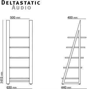 Hi-Fi nábytek Deltastatic Audio Schroers & Schroers s 5 policemi, ve dvou šířkách 500 a 400 mm, výška 1415 mm