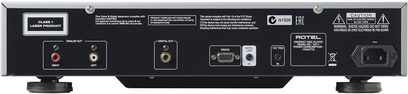 Rotel CD-11 sort CD-afspiller, bagside, analog og digital lydtilslutning, RS232-port, afbryder, strømstik