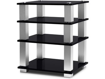 Norstone Design Square hi-fi møbel med 4 nivåer i svart glass og børstet aluminium, åpen rektangulær struktur