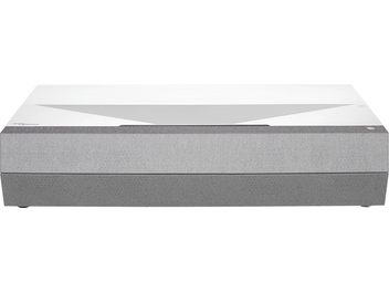 Videoproiector Optoma CinemaX D2 alb, văzut din față, carcasă rectangulară cu margini rotunjite, alb și gri