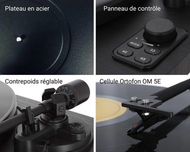 Hi-fi pladespiller Enova HIFI Vision 2 SET sort. Stålplade, kontrolpanel, justerbar modvægt, Ortofon OM 5E pickup