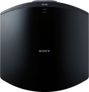 Sony VPL-VW90ES sort videoprojektor, set forfra, cylindrisk form, hvidt "SONY"-logo på forsiden, kontrollamper