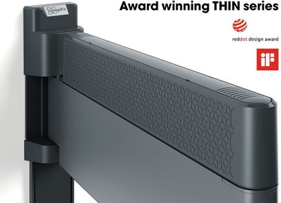 Vægmonteret TV-beslag Vogel's THIN 546 sort, slank og tekstureret design, leddet arm, kompatibel med fladskærme, set fra siden