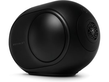 Devialet Phantom II 95 dB mat sort, trådløs højttaler, æggeformet design, central højttaler, sidelåge, set forfra