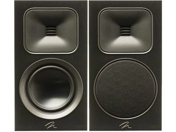 Enceinte bibliothèque MartinLogan Foundation B1 noir mat, 4 vues détaillées face avant, haut-parleur, évent bass-reflex