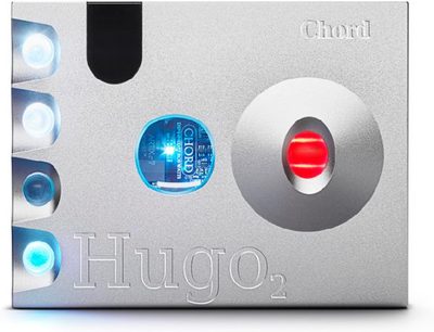 Chord Electronics Hugo 2 hõbedane kaasaskantav audiokonverter, tekstuuriga alumiiniumkorpus, värvilised nupud