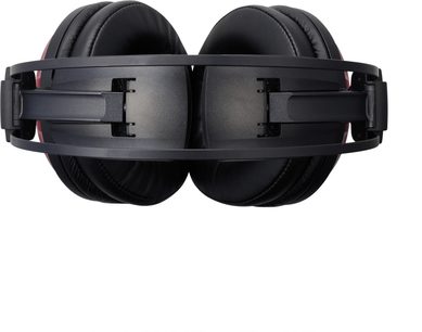 Audio-Technica ATH-A1000Z lukkede over-ear høretelefoner i sort antracit med rød metallisk kant, aluminiumskal med glimmer-effekt, tykke sorte kunstlæder-ørepuder og dobbelt metalbøjle, set forfra