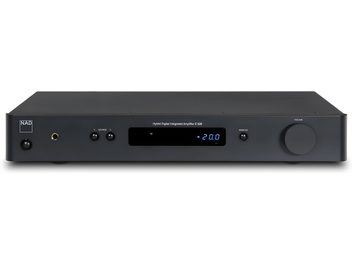 NAD C328 integroitu grafiitinharmaa stereovahvistin, pelkistetty etupaneeli, sininen näyttö, välttämättömät säätimet