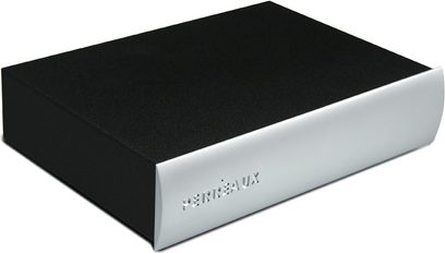 Perreaux Silhouette SXD2 audio DAC pārveidotājs, melns un pelēks taisnstūra korpuss, priekšējais skats ar nelielu leņķi no augšas