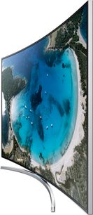 Buet Samsung UE48H8000-tv, der viser et luftfoto af en tropisk strand med turkisblåt hav og både
