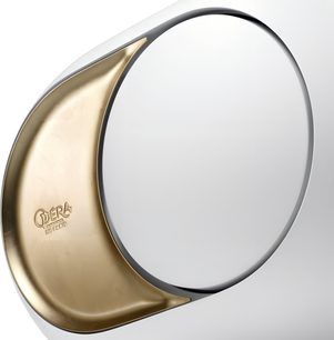DEVIALET Phantom Ultimate 108 dB Lautsprecher Opéra de Paris, Seitenansicht, weißes Gehäuse, goldmetallischer gravierter Einsatz
