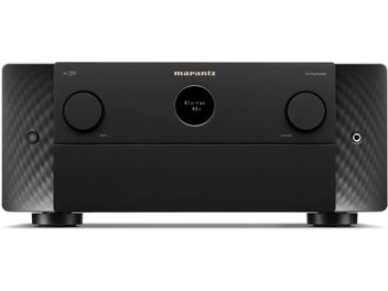 Marantz AV 30 sort hjemmebio-forforstærker, frontpanel med centralt rundt display og to store drejeknapper på siderne