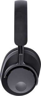 Cambridge Audio Melomania P100 sort, set fra oven, sort bøjle, højre cirkulær ørekop, logo synligt på holderen