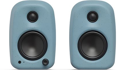 Coppia di diffusori Kanto UKI blu opaco, finitura blu chiaro screziata e altoparlanti neri, vista frontale
