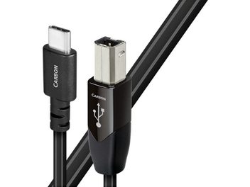 Cabo USB Audioquest Carbon USB B para C 0,75m, conectores metálicos prateados, bainha preta, vista frontal