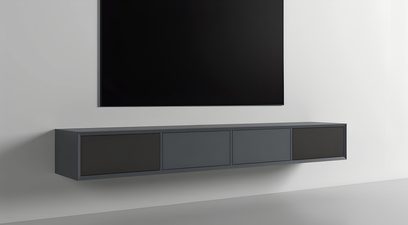 Sieninė garso ir vaizdo spintelė Clic Classic Series Model 1540, matinės antracito pilkos spalvos, medinė konstrukcija, ketverios durys, vaizdas iš priekio