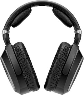 Open bedrade hifi-hoofdtelefoon Sennheiser RS 195-U, vooraanzicht, zwarte oorkussens, gewatteerde hoofdband, rechthoekige oorschelpen