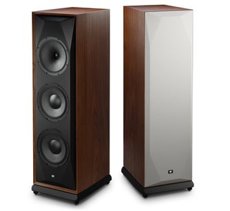 Kolumna głośnikowa Mofi Electronics SourcePoint V10 orzech, drewno orzechowe, czarny front z szarą maskownicą lub bez niej