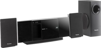 Panasonic SC-BTX68 hjemmebiografsystem bestående af en Blu-ray-afspiller, to kompakte højttalere og en basreflekskabinet