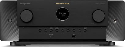 Marantz Cinema 50 Serie 2 hjemmebiografforstærker i sort, front med centralt display, to drejeknapper og USB-port