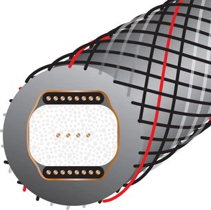 Wireworld Silver Starlight 10 digitalt koaksialkabel, tværsnitsdiagram med sort fletning og røde ledninger