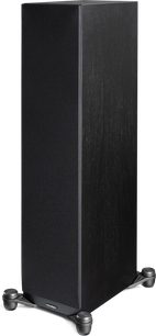 Diffusore da pavimento Paradigm Premier 720F v2 nero con griglia anteriore e vista laterale a tre quarti