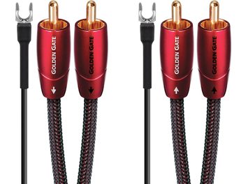 Два аудио кабела Phono RCA Audioquest Golden Gate в червено и черно, позлатени конектори, плетена черна и червена обвивка