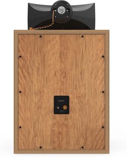 Enceinte bibliothèque Klipsch kO-R1 Figueroa Veneer avec panneau arrière en bois clair, connecteurs et module noir au centre