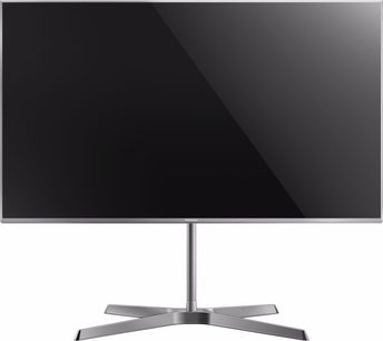 Telewizor Panasonic TX-50EX780E, czarny płaski ekran wyłączony, srebrna metalowa podstawa w kształcie litery X