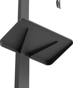 Norstone Pro Vision Plus matte black metal wall TV mount, rectangular shelf with rounded edges featuring central ribs, viewed from below