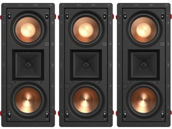 3 db fekete Klipsch PRO-25-RW LCR falba süllyeszthető hangszóró szett dupla rézszínű hangszórókkal