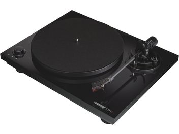 Hi-fi pladespiller Reloop TURN3 i sort, rund plade, tonarm, kontrolknapper, enkel og elegant