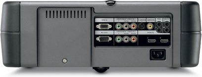 Marantz VP-15S1 grå videoprojektor, bagside, video- og audioforbindelser, HDMI-, VGA- og komponentporte, RS-232-port
