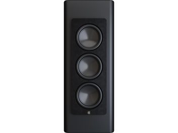 Perlisten D3is subwoofer i sort, front i børstet metal, tre linjeforskudte basenheder, set forfra