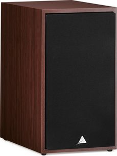 Enceinte bibliothèque Triangle Borea BR02 noyer, face avant, caisson bois foncé, baffle noir avec tweeter et woofer