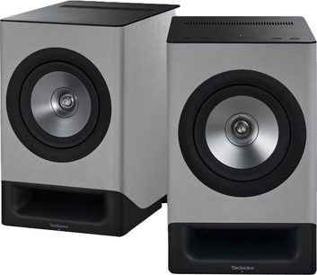 Altavoces inalámbricos conectados Technics SC-CX700E-H, acabado en plata, vista frontal, dos unidades, altavoces circulares centrales