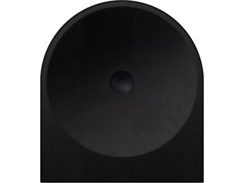 Enceinte connectée Samsung HW-LS50H noire vue de face, design arrondi avec grille perforée et cercle central