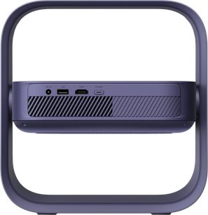 XGIMI Elfin Flip-videoprojektor i violet, set bagfra med integreret rammehåndtag og USB-, HDMI- og strømporte