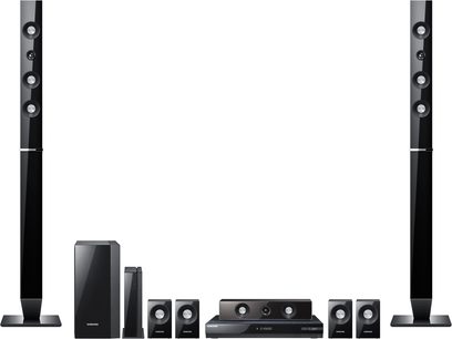 Samsung HT-C6730W hjemmebiografsystem, 2 højttalertårne, soundbar, 2 surroundhøjttalere, basreflekskabinet, Blu-ray-afspiller, sort lakeret