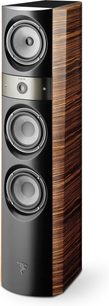 Focal Electra 1027 S sort og træ gulvhøjttaler, 3 højttalere, diskanthøjttaler øverst, set lidt fra siden forfra