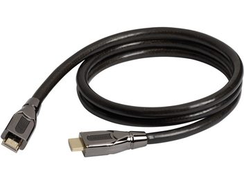 HDMI-Kabel Real Cable HD-E2, Metallstecker, schwarzes gewickeltes Kabel, Perspektivansicht, zwei sichtbare Enden