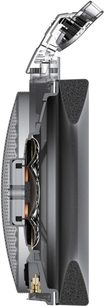 Åben hi-fi hovedtelefon Audio Technica ATH-ADX5000 i eksploderet visning, der viser højttalerne, hovedbøjlen og de sorte læder ørepuder