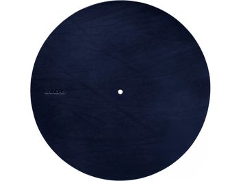 Krycí deska pro gramofon Bringhs navy, kruhová, pohled shora, texturovaný povrch, centrální otvor, viditelný nápis Bringhs