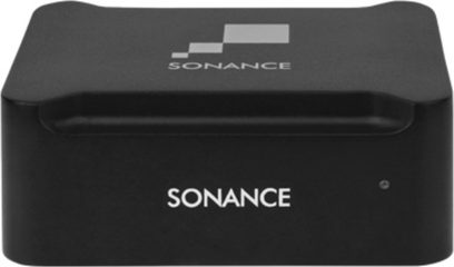 Sonance SWT vezeték nélküli adó, fekete téglalap alakú ház, előlapon fehér "SONANCE" logó, felülnézet