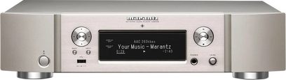 Lecteur audio réseau Marantz NA6006 argent doré, vue de face, affichage numérique, boutons et molettes de contrôle