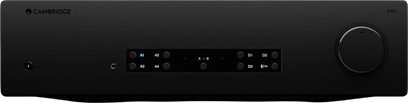 Integreret stereoforstærker Cambridge Audio CXA81 MkII sort, set forfra med stor volumeknap og enkel frontpanel